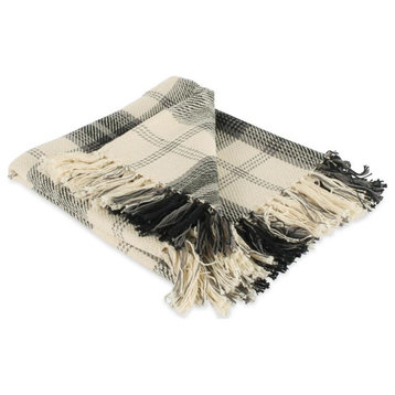 DII 60x50" Modern Cotton Woven Throw with Fringe in Black/Beige