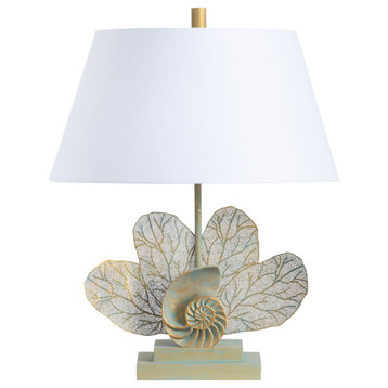 Ammonite 24" Table Lamp With Metal Tapered Drum Shade, Gold