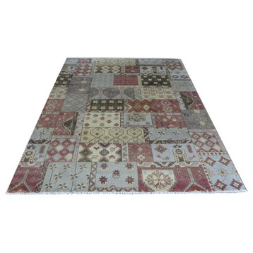 Hand-Knotted Multicolored Patchwork Oushak Oriental Rug, 9x12