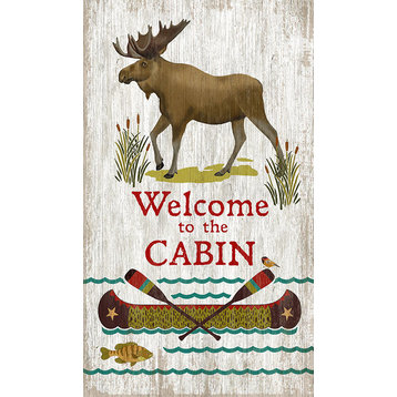 Welcome Cabin Vintage Wooden Sign, 15"x26"
