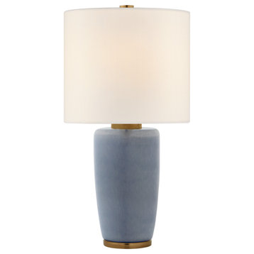 Chado Large Table Lamp in Polar Blue Crackle with Linen Shade