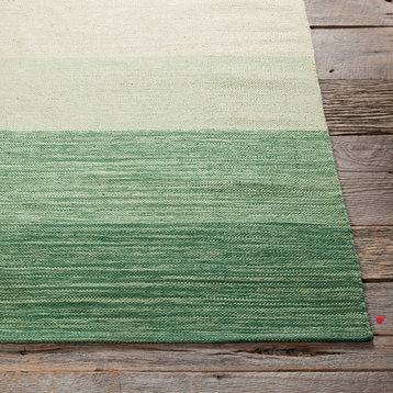 India Contemporary Area Rug, Green and Cream, 7'9"x10'6" Rectangle