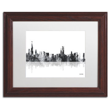 Watson 'Chicago Illinois Skyline BG-1' Art, Wood Frame, 11"x14", White Matte
