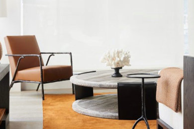 Example of a minimalist formal gray floor living room design in New York with white walls