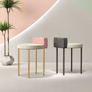 Pink/black Velvet Accent Chair Modern Upholstered Armless Chair with Metal Legs
