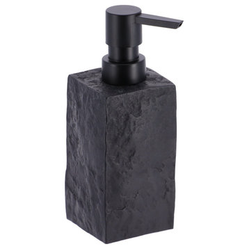 Bath Square Resin Hand Soap and Lotion Dispenser Stone Effect 9 fl oz Black