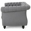Chesterfield Loveseat, Birchwood Legs With Tufted Back & Rolled Arms, Dark Gray