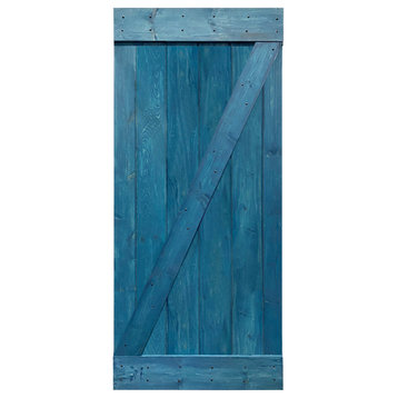 TMS Pine Wood Interior Sliding Barn Door, Ocean Blue, 30"x84", Z Bar