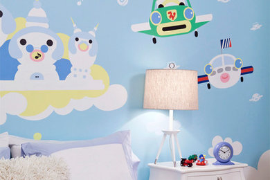 Kids' room - large contemporary gender-neutral kids' room idea in New York with multicolored walls