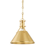 Hudson Valley Lighting - Metal No. 2 1 Light Pendant, 9" - Exposed hardware adds a touch of industrial chic to a timeless cone shade silhouette. Go for a crisp monochromatic look with the allover Polished Nickel or Aged Brass finish or pair the Aged Brass hardware with a Distressed Bronze shade. The portable sconce features an adjustable arm and braided cord. Part of our Mark D. Sikes collection.