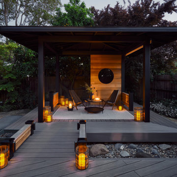 Candlelit Moon Window Pavilion at Dusk