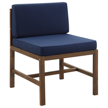 Modular Acacia Patio Side Chair, Dark Brown/Navy Blue