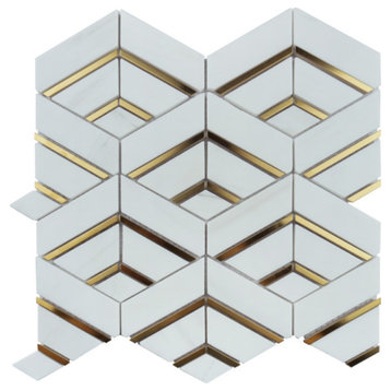 TNDOG-08 Starwhite Gold Metal Stainless Steel Polished Marble Backsplash Tile, Sample Swatch