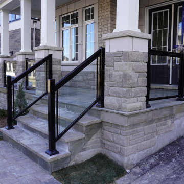 Front Porch Flagstone & Glass Railing