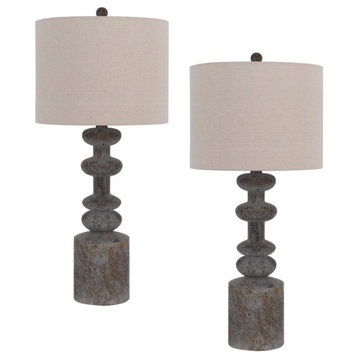 31" Accent Table Lamp, Resin Turned Base, Set of 2, Beige, Gray