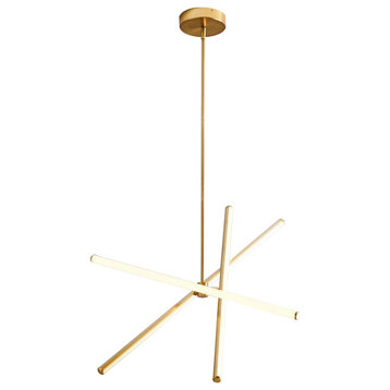 3-Light Modern Simple Led Tube Sputnik Chandelier, Brass
