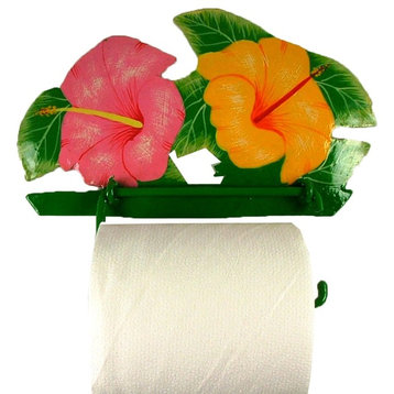 Tropical Hibiscus Toilet Paper TP Holder or Hand Towel Holder Haitian Metal Art