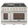Professional 48" Double Oven Range, Grill/Griddle, Silver, Natural Gas