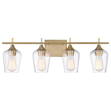 Octave Bathroom Vanity Light, Warm Brass, 4-Light
