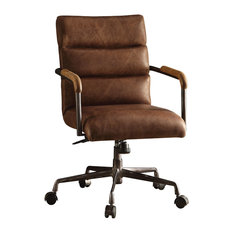Harith Top-Grain Leather Office Chair, Retro Brown
