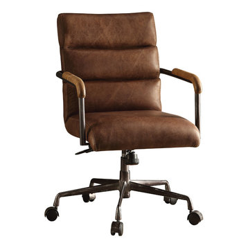 Harith Top Grain Leather Office Chair, Retro Brown, Retro Brown