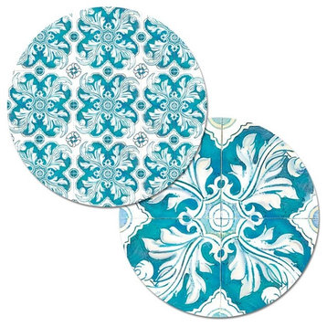 Reversible Round Plastic Placemats Teal Mosaic Set of 4