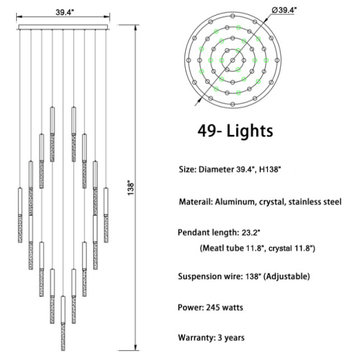 MIRODEMI® Manarola Long LED Spiral Chandelier, 49 Lights
