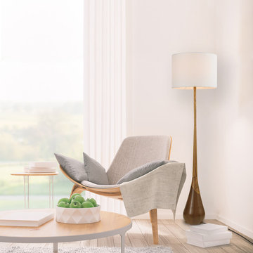 Novogratz x Globe Harrington 65" Floor Lamp, 2-Tone Faux Wood Base, White Fabric