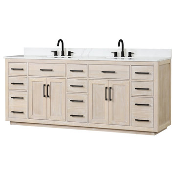 80" Freestanding Bath Vanity Set, Ceramic Sink, Light Oak