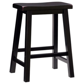 Bowery Hill 24" Transitional Wood Backless Saddle Seat Counter Stool in Black
