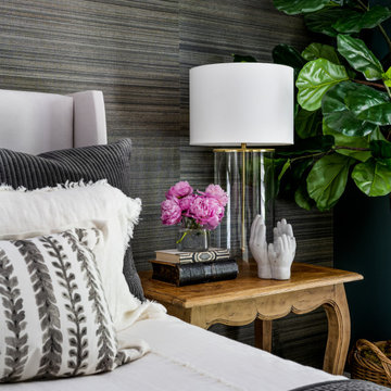 Bleached Oak Side Table + Neutral, Textural Bedding