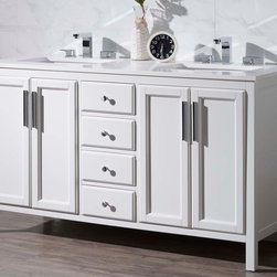 59 inch Transitional White Finish Double Bathroom Vanity Quartz Top - Bathroom Vanities And Sink Consoles