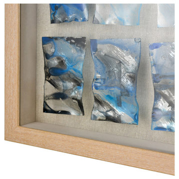 Glass Ocean Wall Accent, Bleached Wood Frame / Mixed Media