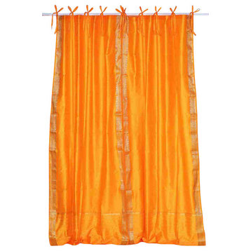 Pumpkin  Tie Top  Sheer Sari Curtain / Drape / Panel   - 43W x 96L - Pair