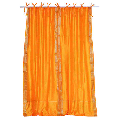 Pumpkin  Tie Top  Sheer Sari Cafe Curtain / Drape / Panel  - 43W x 36L - Pair