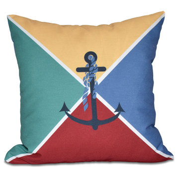 Anchor Flag, Geometric Print Outdoor Pillow, Yellow, 20"x20"