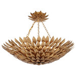 Crystorama - Broche 6 Light Antique Gold Semi-Flush - Layers of individual wrought iron leaves deliver a stunning, unique and functional light