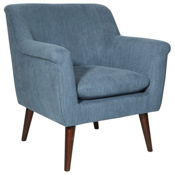 Dane Accent Chair, Blue Steel Fabric With a Dark Coffee Finish Legs