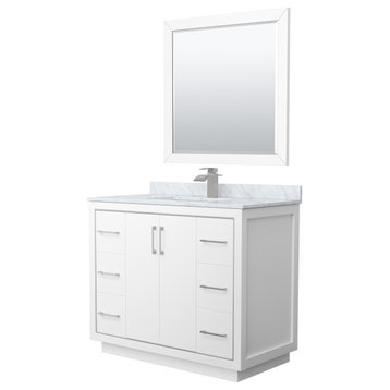 Icon 42" Single Vanity, White, Top, Square Brushed Nickel Trim, 34" Mirror