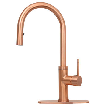 Akicon™ Copper Pull Out Kitchen Faucet With Deck Plate, Single Level Solid Brass, Copper
