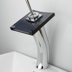 Contemporary Waterfall Bathroom Sink Faucet with Glass Spout T0801BH - Bathroom Sink Faucets