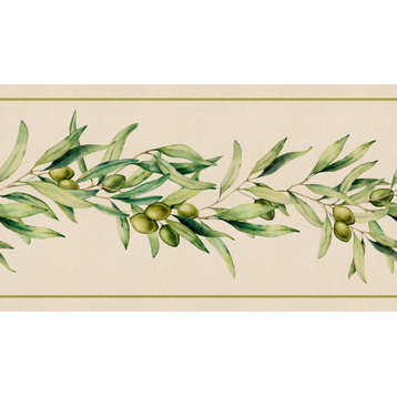 GB50140 Olive Branch Peel and Stick Wallpaper Border 10in Height x 15ft Long