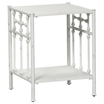 Open Night Stand - Antique White, Distressed Metal Finish