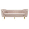 Opportunity Vertical Channel Tufted Curved Performance Velvet Sofa, Pink