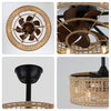 Black Hand-Woven Drum Ceiling Fan, Dimmable Light and Remote Control, Black