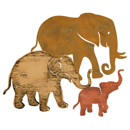 Elephant Family, Wooden Decorative Wall Art, Large