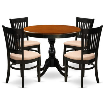 AMVA5-BCH-C - Dinner Table and 4 Linen Fabric Kitchen Chairs - Black Finish