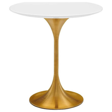 Modway Lippa 20" Round Modern Wood/Stainless Steel Side Table in White/Gold