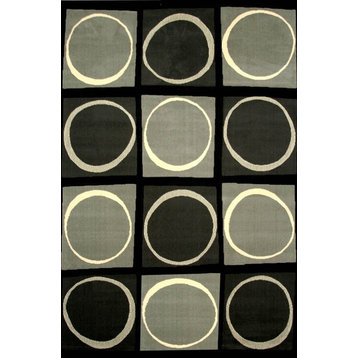 Rectangle Abacasa Terra Checkers Area Rug, Black/Gray/Ivory, 93"x126"