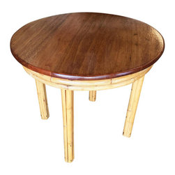 Restored Round Four Strand Rattan Childs Dining Table with Mahogany Top - Coffee Tables